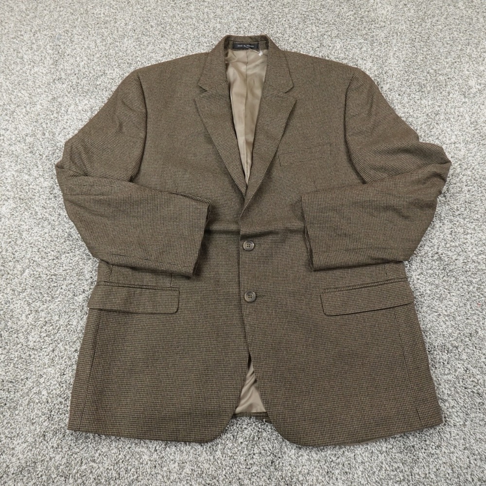 Chaps Blazer Mens 44 Brown Houndstooth Silk Wool Button Sport Coat Suit Jacket